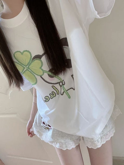 Trim with Shorts Print White Panda Lace