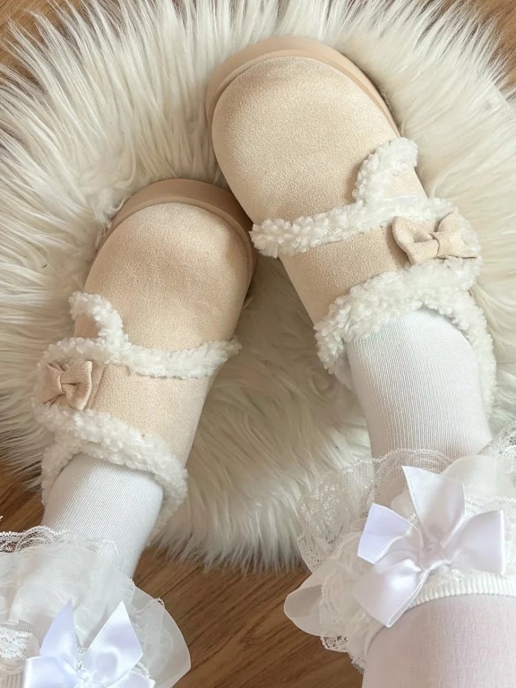 Platform with Shoes Sweet Fleece Soft Fastening Beige Lolita Lining Velcro