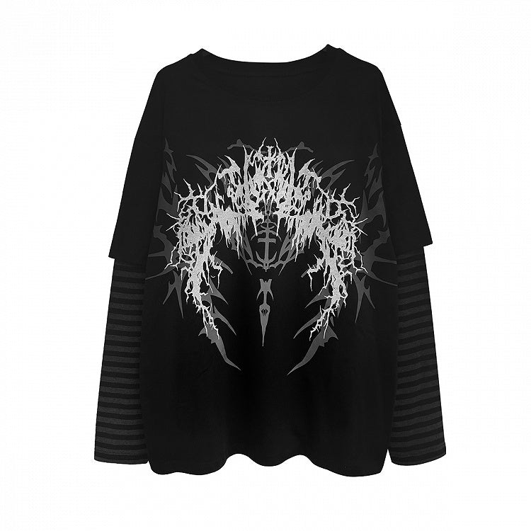 and Dark Top Sleeves Print Faux Gothic Black Two-Piece Striped Fantasy with