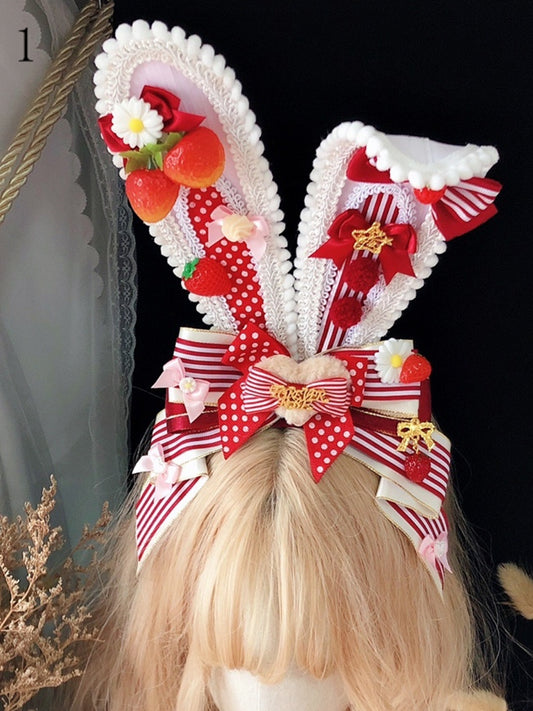 Bowknot Lolita 2 KC Sweet Ears Details Options Decorated RedWhite Bunny Strawberry