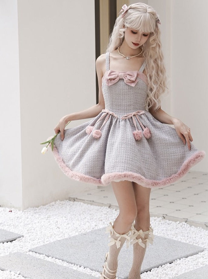 Tweed-Pelzkleid Pelz + süßer Umhang