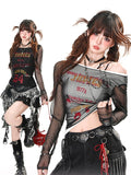 Black/White Number Glamorous Top with Mesh Overtop