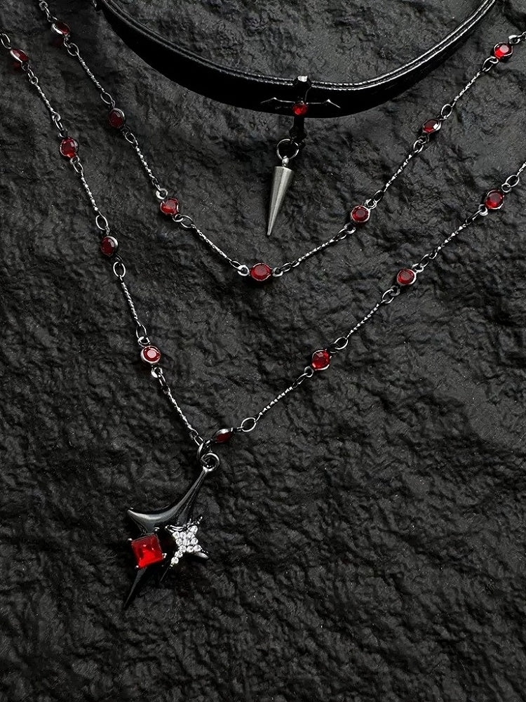 Gothic Black & Red Cross Choker with Beads - YSHXS