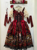 Apple Embroidered Bow JSK Dress with Red Shoes Story Print - Forest Fairy Tales