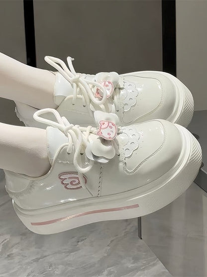Plateforme Lolita Bout Rond Doux PU avec Baskets Blanc