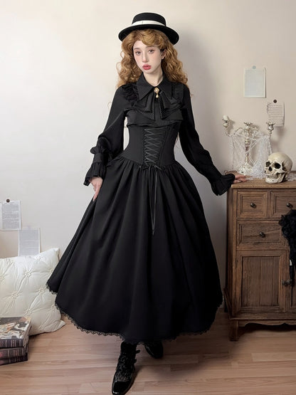 Black Elegant High Waist Boned Skirt Super Reversible Lolita