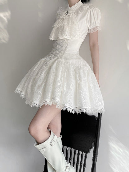 ウエストハイショートバージョンロリータゴシックスカートホワイトアンダースーパーバスト