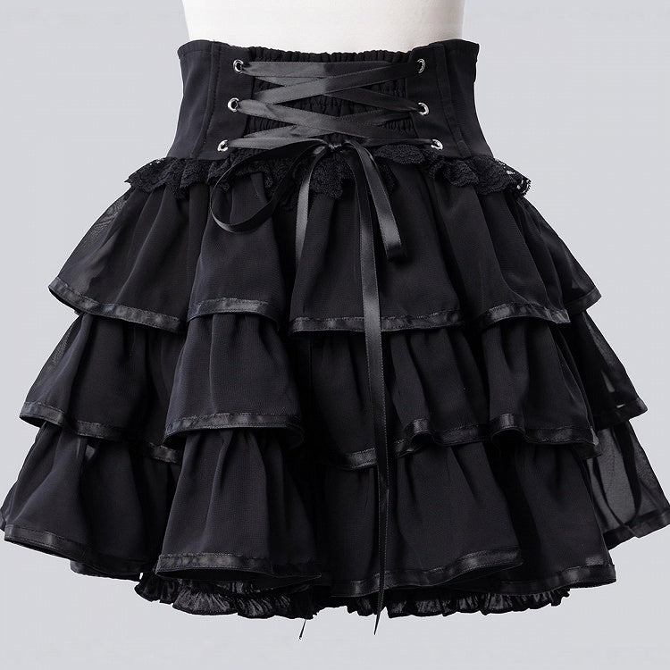 Black Jirai-Kei Ruffle Skirt with Built-In Shorts - Fluffy Heart