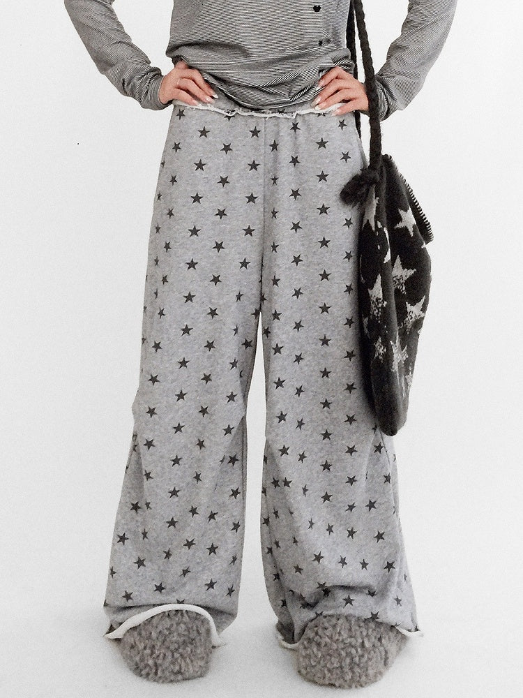 Pants Grey Floor-Length Print Star - Wide-leg
