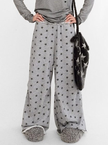Pants Grey Floor-Length Print Star - Wide-leg