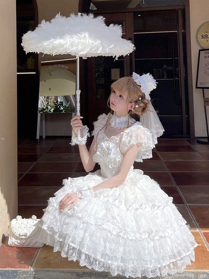 Hanayome Stufenkleid Butterfly Hime Weiß Mieder Stoff Lolita Rock Engel