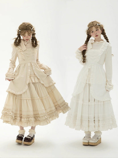 Elegant Cotton Multi-Layer Lolita Skirt White Ruffled Loose Hem