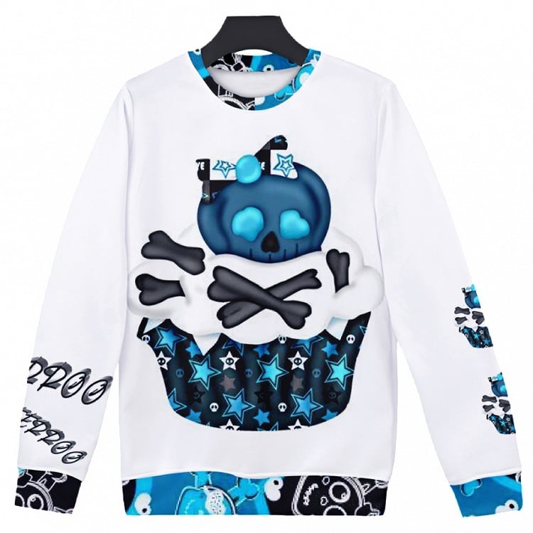 Skelett Guro WeißBlau Und Stern Sweatshirt Druck Kawaii Knochen