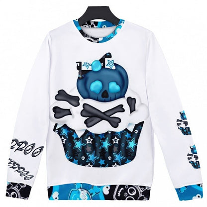 Skelett Guro WeißBlau Und Stern Sweatshirt Druck Kawaii Knochen