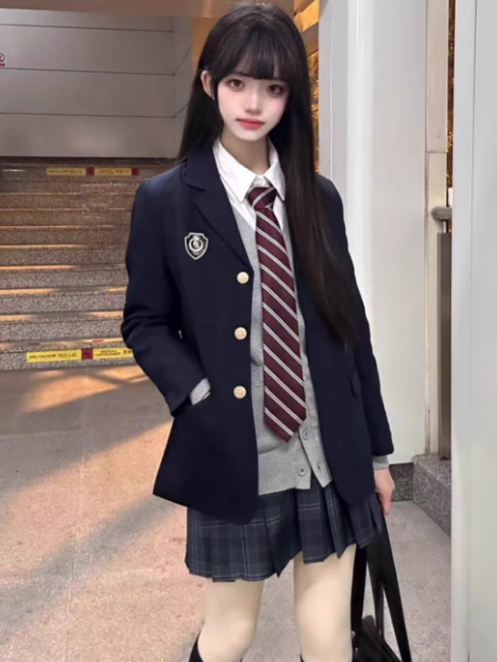 Pattern Uniform Plaid Pleated JK 39CM Skirt Blue