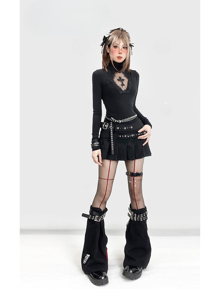 Top Schwarz Glamourös Gothic Hals Detail Cutout Kreuz Hoch Y2K