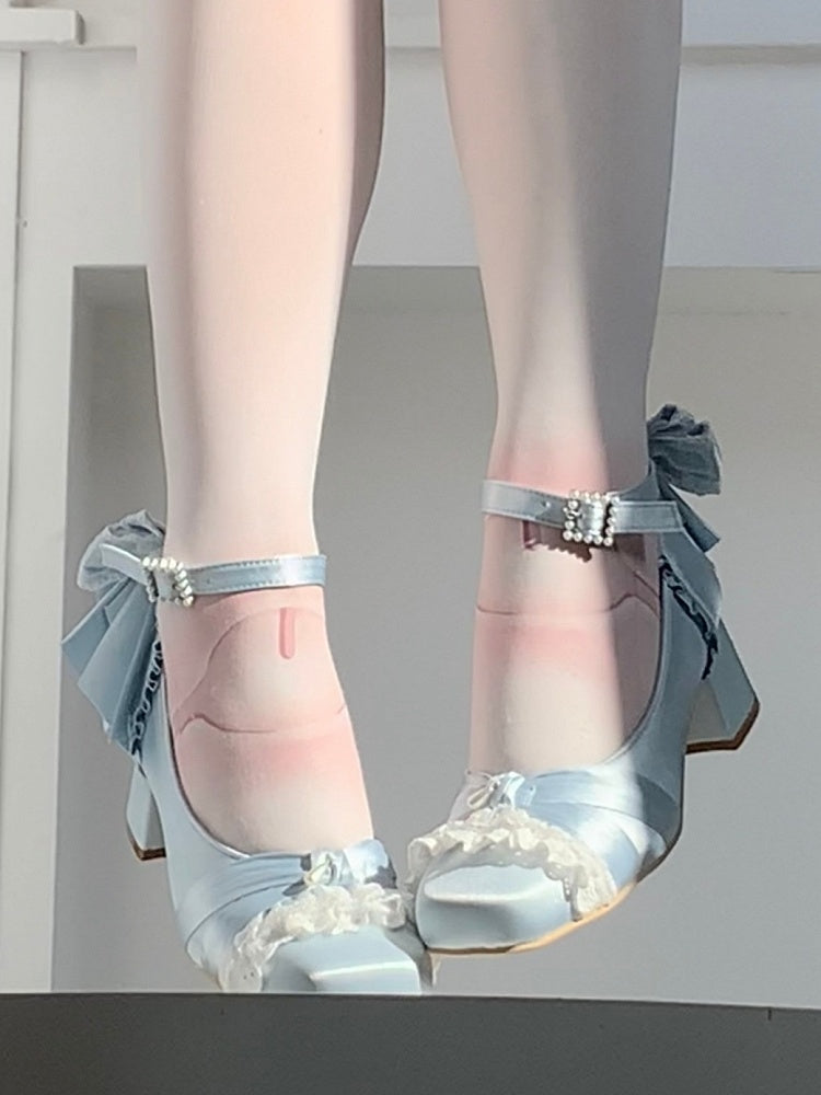 Buckle Lolita Sophisticated at Square Toe Removable Heels Lace-up Ankle - Strap Blue Mid