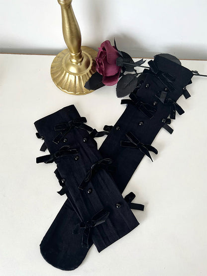 4 Colors Velvet Bow & Bead Decoration Calf Socks