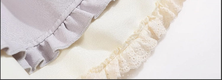 Grey Bowknot Details Tiered Skirt Lace Trim