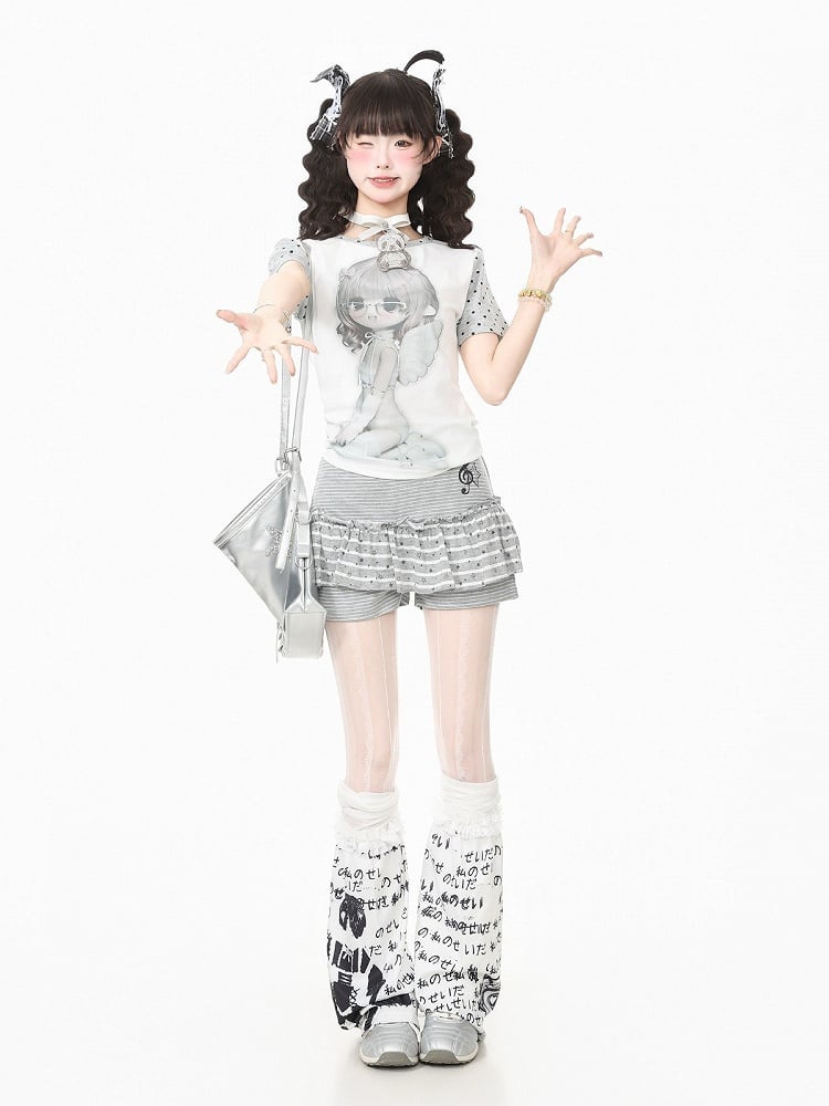 Gray Striped Star Pattern Skort - Languid Park