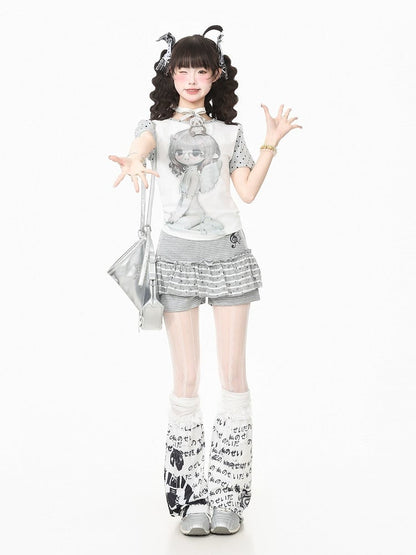 Gray Striped Star Pattern Skort - Languid Park