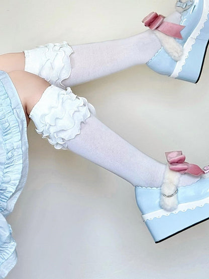 Calf White Socks Ruffle Trims Lolita