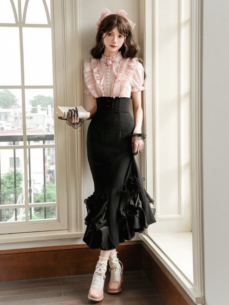 Rosa Rosenbrosche / Beige Weiß