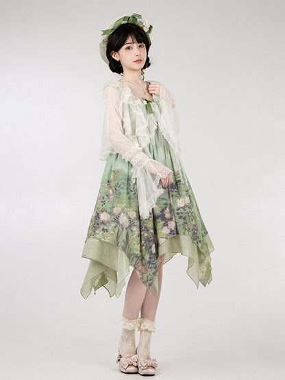 White Top Trim Sleeves Ruffle Long Dotted Sheer Cascading Tulle