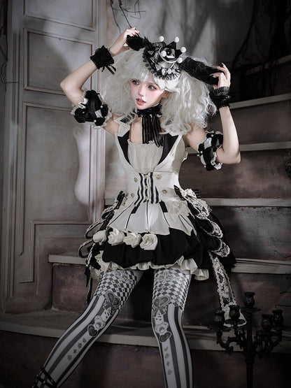 Lace Arm Sleeves and Choker Set in Black and White - Unknown Star
