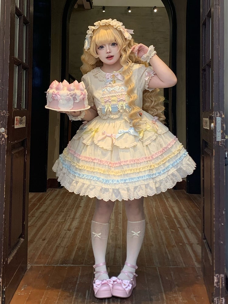 Puff Curve-Friendly Sleeves Dress Fit Lolita Bow Sweet Accents with