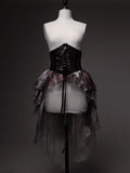 Print Black Red Bloodstain Gothic Lace Lolita Corset Boned with Train Belt