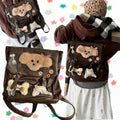 Preppy Brown | Backpack Puppy Vintage Flap with Plush Style Fold-Over Y2K