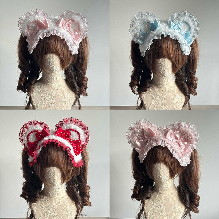 Lolita (Ruffled 5-Color Details) Hairband Ear Sweet Bow Lace Bear