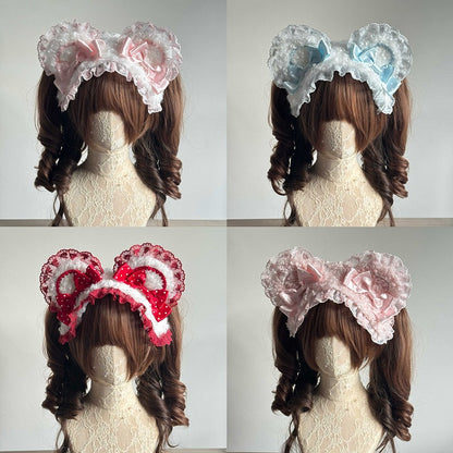 Lolita (Ruffled 5-Color Details) Hairband Ear Sweet Bow Lace Bear