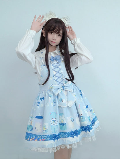 KC White Teddy Bear Ears Lace Trim Lolita