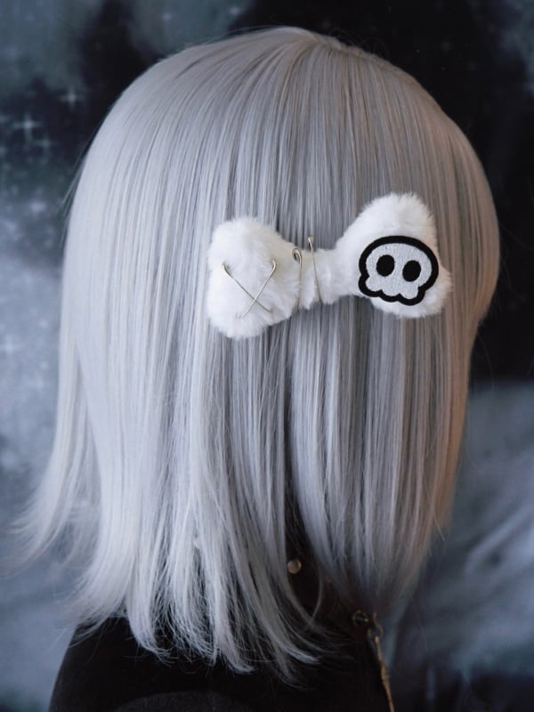 Skeleton Applique Details Pin White Plush Hairclip Bone Gothic