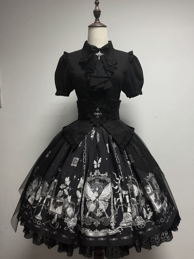 Jabot Short Shirt Detachable with Sleeves Gothic Black Lolita