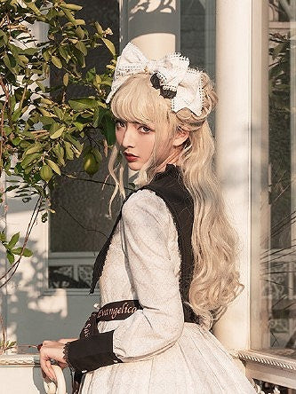 KC Lolita Black/White Bow Charm with Cross