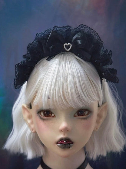 Black Lolita KC Lace Headband with Heart Bow - Strange Sugar