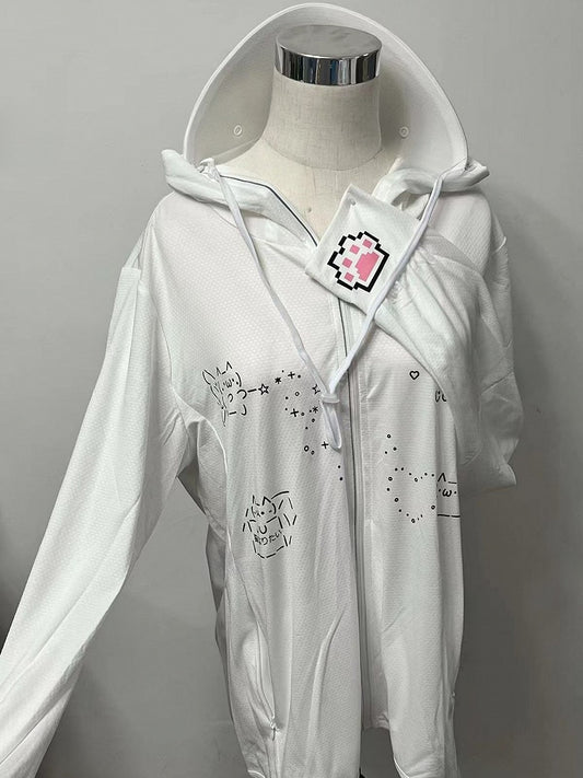 Sonnendruck Weiße Jacke Kei mit Kapuze Katze Jirai Schutz