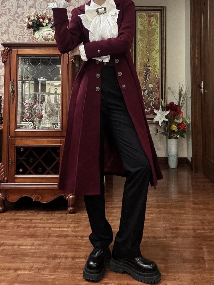 ワインレッド王子ファッションロリータゴシックプリンス冬ウールコート