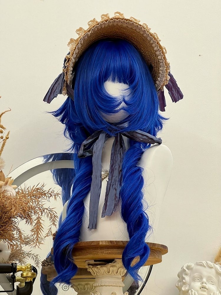 Gothic Blue Long Curly Wig with Full Bangs 72cm - Alice Garden