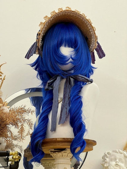 Gothic Blue Long Curly Wig with Full Bangs 72cm - Alice Garden