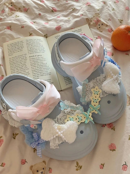 Lolita - Regular/Thicken with Version Blue Sweet Star Details Crocs-style Bow Clogs Accents