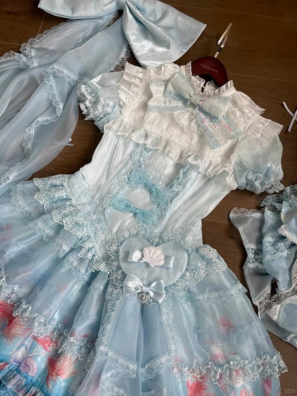 Robe bouffante en dentelle imprimée poisson rouge - Mewroco