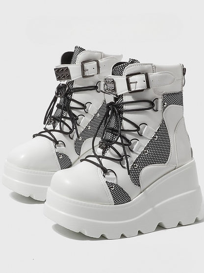 Gothic Studded - Platform Harness Ankle Boots White