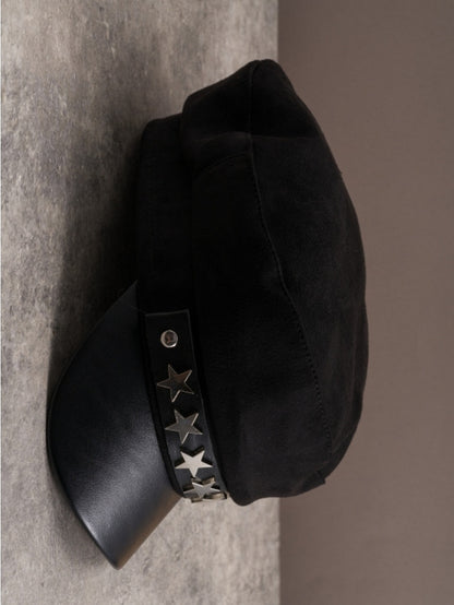 Details Gothic Hat Black Studs Star-shaped Beret
