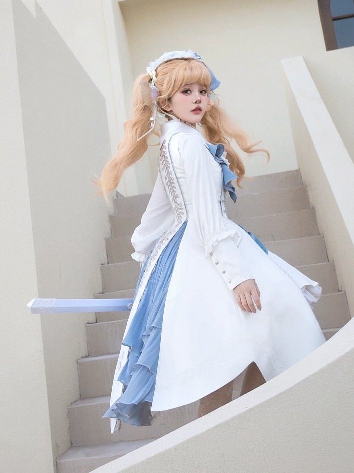 Blue Hem and Skirt Handkerchief White