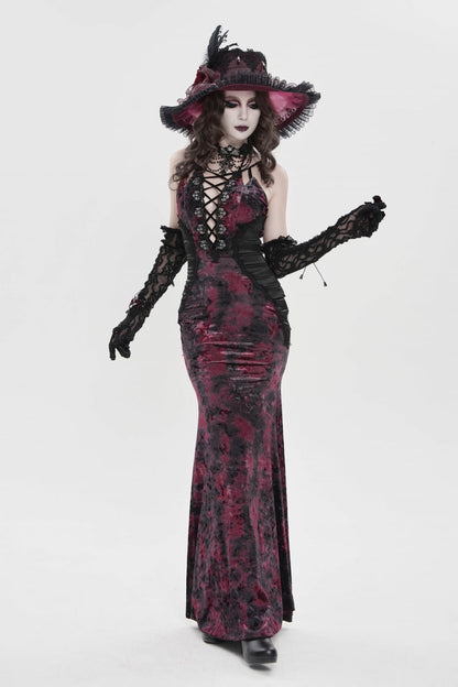 Off Shoulder Halterneck Lace Jsk Dress Black Red Gothic