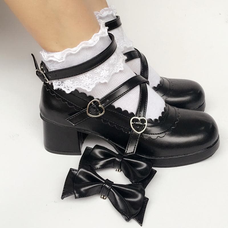 Bow Custom SP167935 Made Black Shoes Detachable Lolita